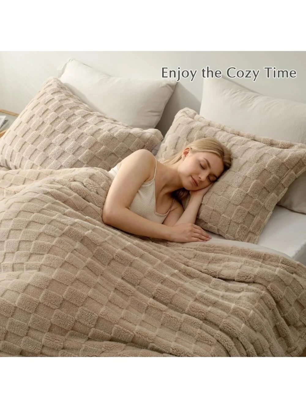 Cozy 4pc King Comforter Set with Detachable Fluffy Blanket - Camel Color